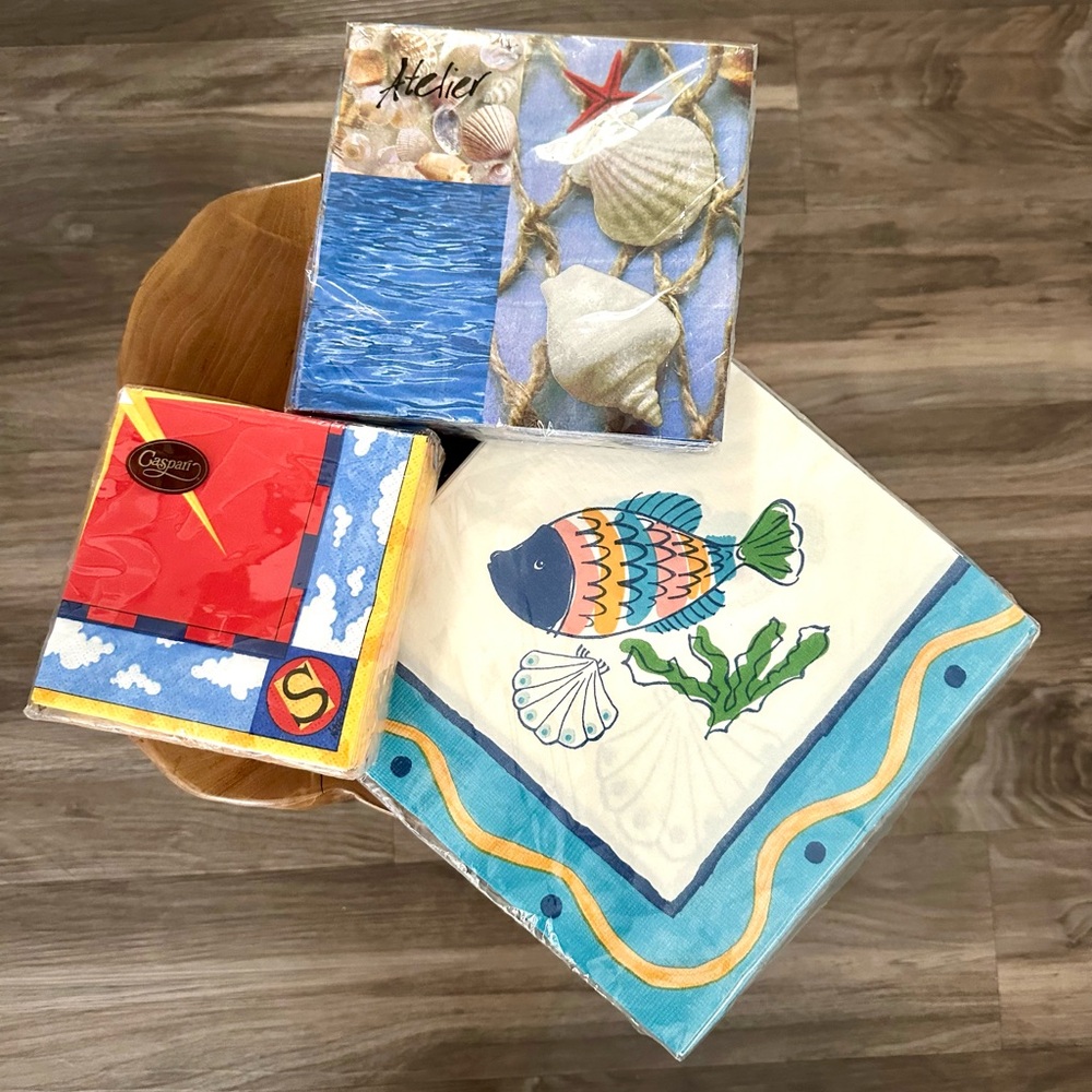 Vintage Cocktail Napkins NEW Nautical‎ Sailing Boats Retro MCM Ocean Fish Party